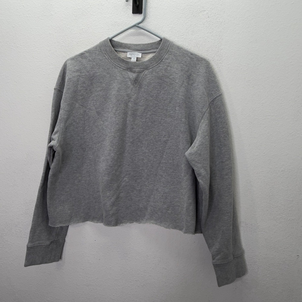 Sunspel England CrewNeck Sweatshirt Size XS Gray Loopback Cropped Raw Hem Unisex